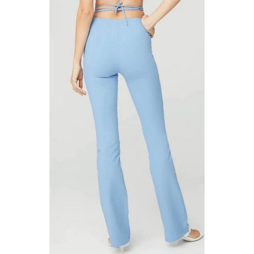Alo Airbrush High-Waist Cinch Flare Legging Tile Blue Tie-Up Corset Lace Hi-Rise